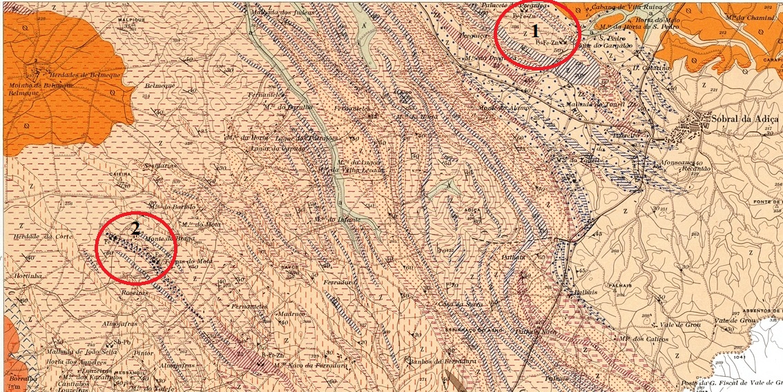 Mapa geológico (extrato da folha 44-CD) - Vila Verde de Ficalho