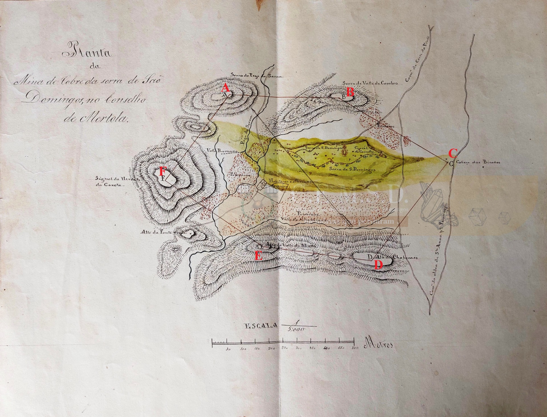 Planta de demarcação da área concessionada da mina de S. Domingos - 1858 - (C.E.M.S.D.)