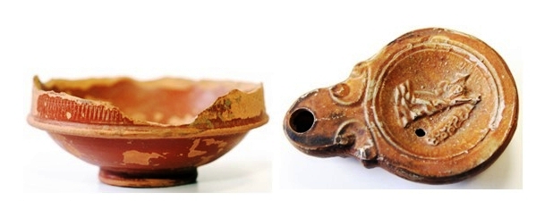  Taça de terra sigillata e lucerna romana